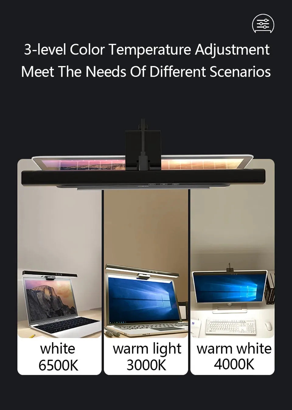 Lámpara de escritorio para el cuidado de los ojos, 50cm, LED, Monitor de ordenador, pantalla de PC, barra de luz, atenuación continua, lectura, lámpara de mesa colgante alimentada por USB