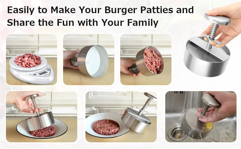 Prensa de carne para hamburguesas de acero inoxidable 304, molde para hacer hamburguesas, herramienta Manual para hacer pasteles, parrilla, carne, carne, cerdo, arroz, moldes para hacer prensa