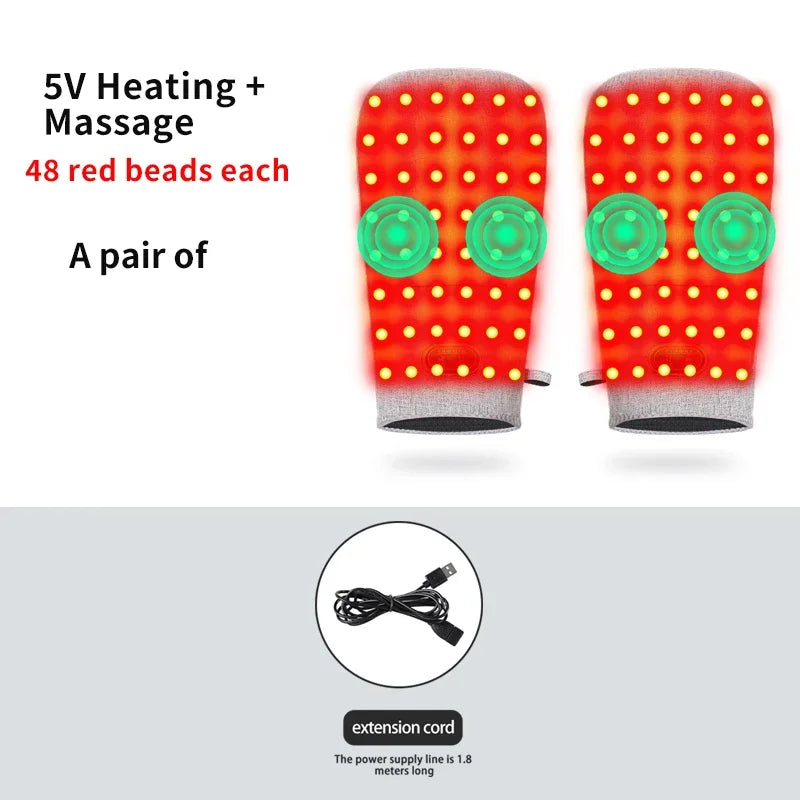 Protector de guante calefactor eléctrico con luz roja, función de masaje por vibración, alivia la rigidez del dolor de las articulaciones de las manos y las muñecas