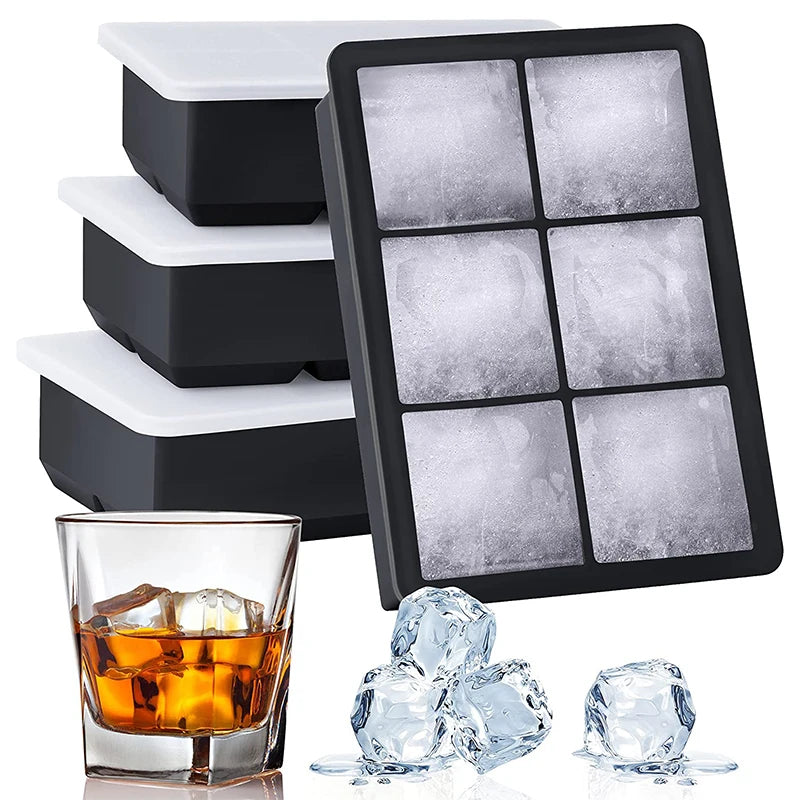 LMETJMA Bandejas grandes para cubitos de hielo con tapas, moldes cuadrados de silicona para cubitos de hielo, moldes para cubitos de hielo sin BPA para cócteles de whisky JT09