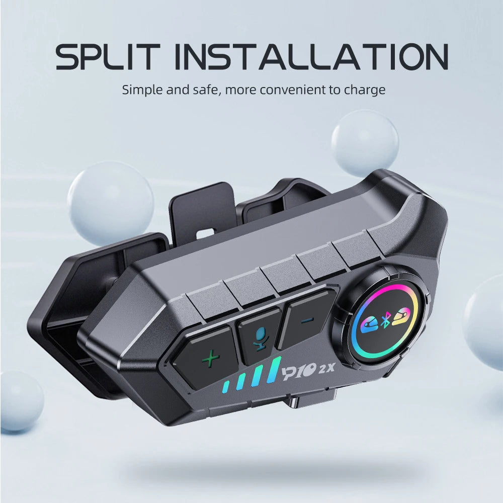 Kebidumei YP10 2X inalámbrico Bluetooth 5,3 motocicleta casco intercomunicador auriculares impermeable 300 m Intercomunicador altavoz auricular