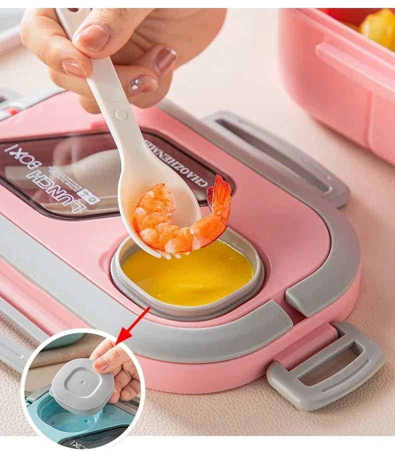 Fiambrera portátil con compartimento, caja con asa de transporte Bento de paja de trigo, contenedores de vajilla reutilizables, contenedores de comida para aperitivos y comida