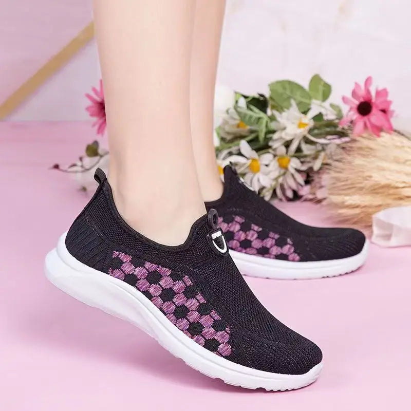Zapatillas de malla a cuadros para mujer, livianas y cómodas para caminar