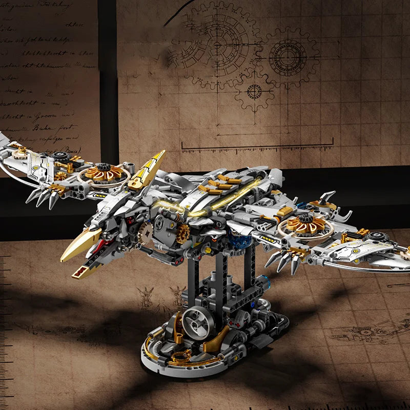 Juego de 1266 Piezas de Bloques de Construcción de Pterodáctilos y Triceratops Mecánicos, Adorno de Escritorio, Juguete Educativo de Ensamblaje, Regalo de Cumpleaños
