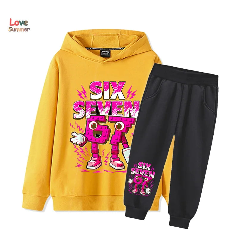 Conjunto buzo con capucha y pantalón estampado Brainrot para niños