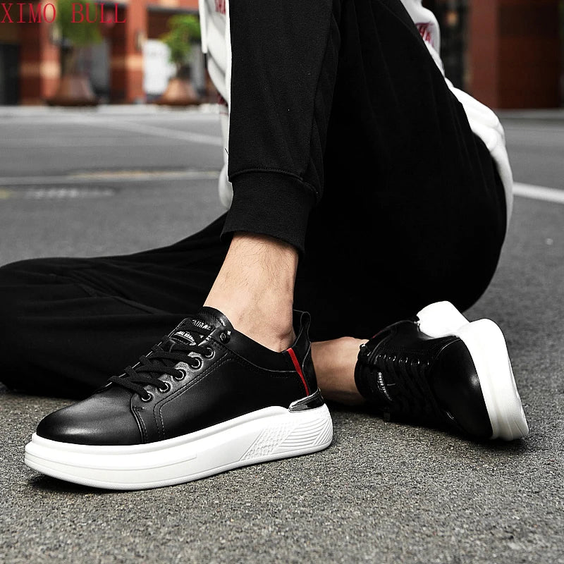 Zapatillas de deporte de cuero genuino para hombres, zapatos con elevador, zapatos invisibles transpirables, zapatillas de deporte casuales de moda para hombres