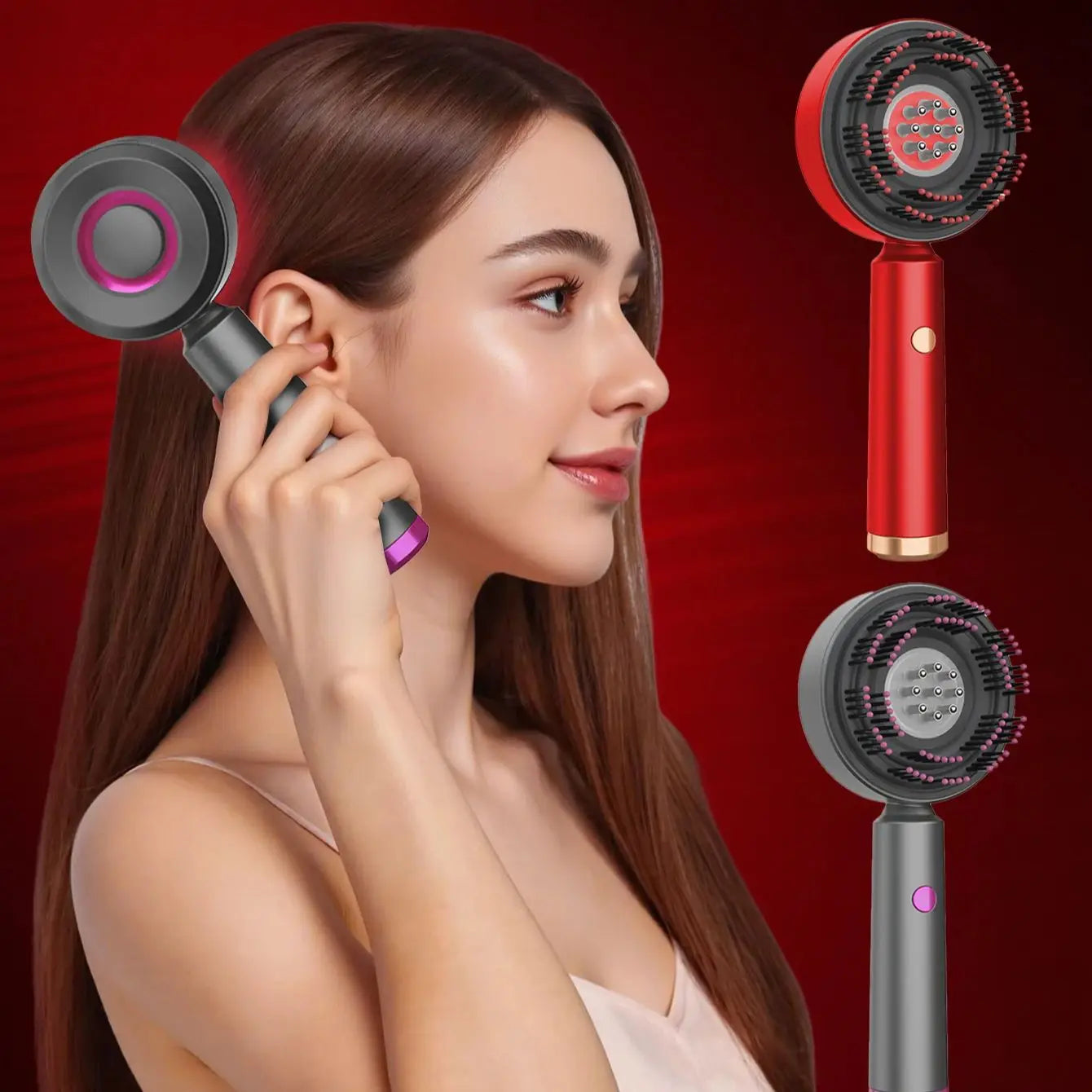 Peine de masaje con vibración eléctrica, terapia de luz roja, masaje para el crecimiento del cabello, cepillo para el cuero cabelludo, aplicador de aceite líquido anticaída, cuidado del cabello