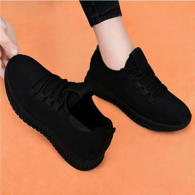 Zapatos informales con plataforma antideslizante transpirable para mujer, zapatillas coreanas para correr, zapatillas negras, otoño 2024
