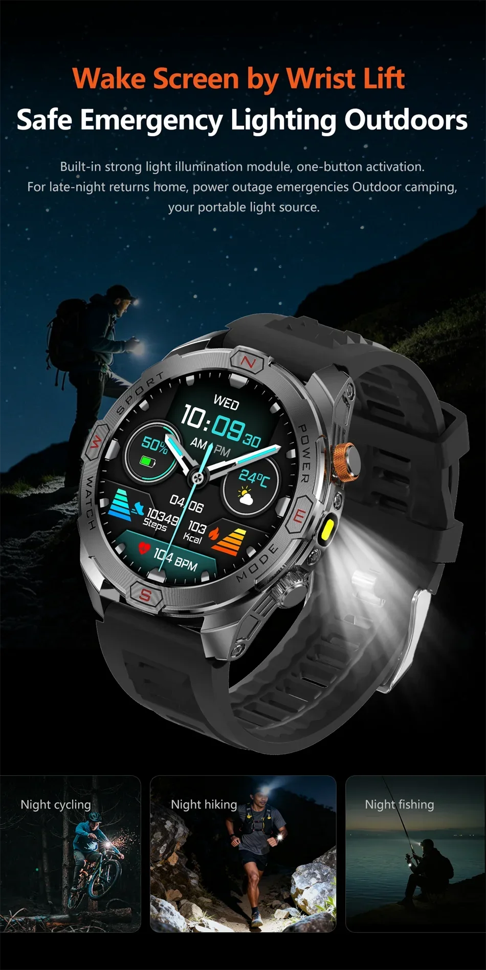 Reloj Inteligente Militar 1200mAh Brújula