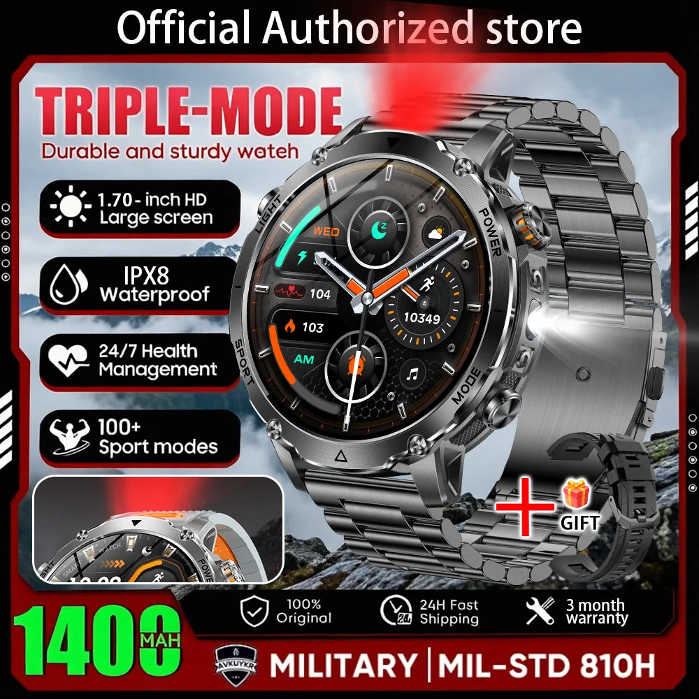 Reloj Inteligente Militar 1400mAh IPX8 Linterna