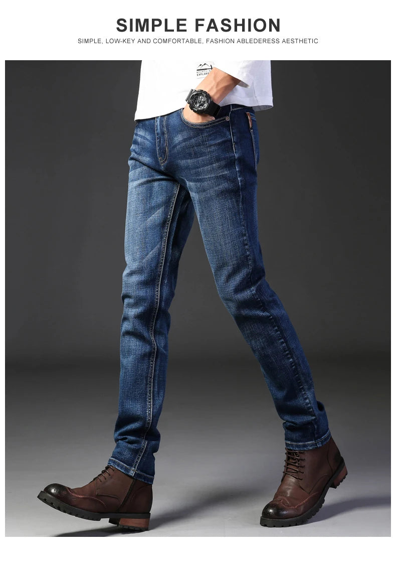 Pantalones Vaqueros Coreanos para Hombre, Elásticos, Ajuste Regular