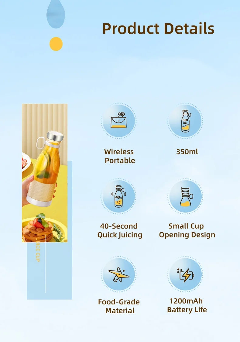 Mini Licuadora Portátil USB con 4 Cuchillas para Jugos y Batidos