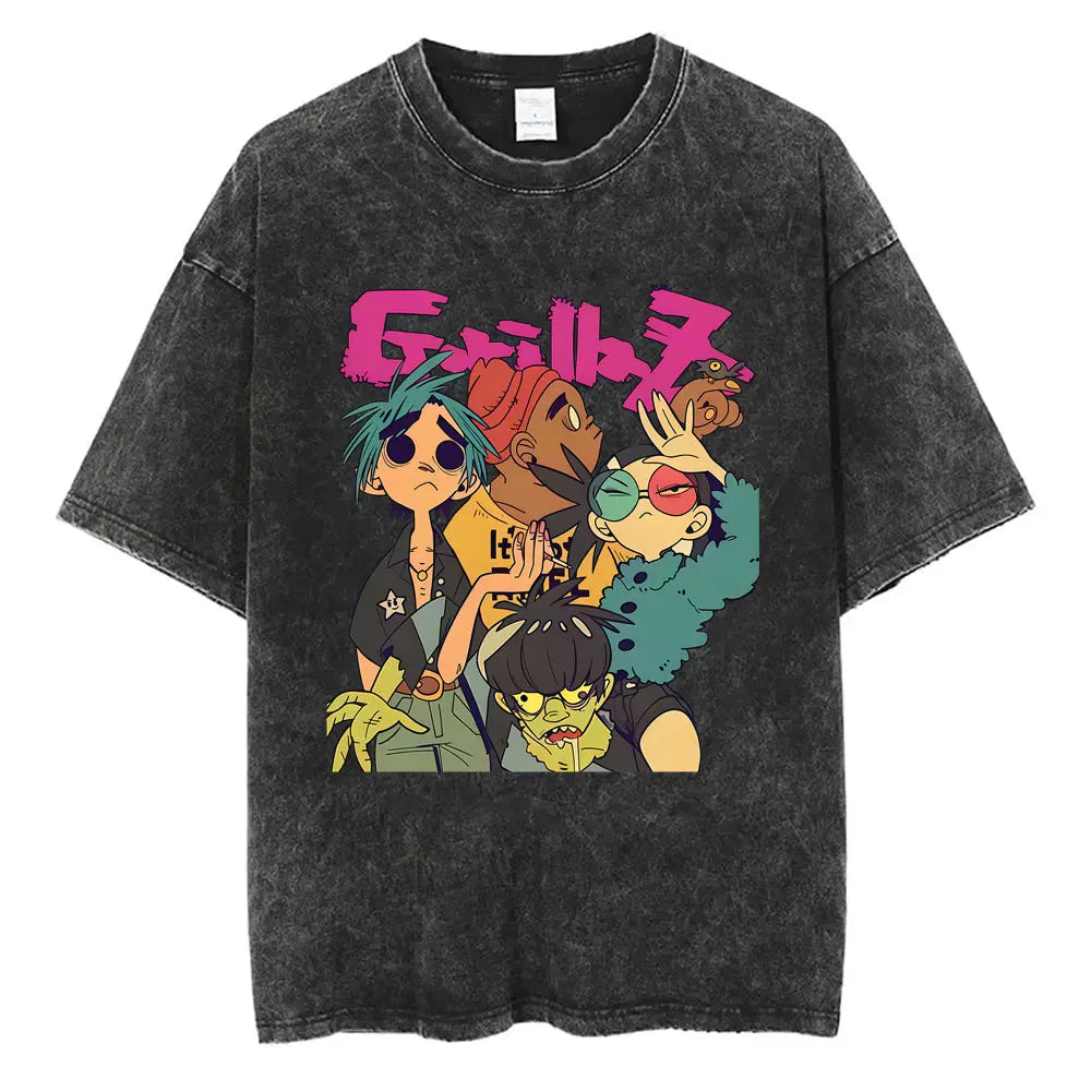 Camiseta Vintage Gorillaz, Punk Hip Hop Oversize, Unisex