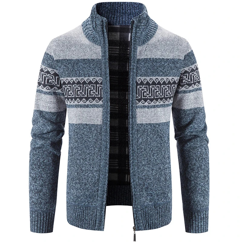 Cárdigan de Punto para Hombre con Cuello Mandarín y Cremallera
