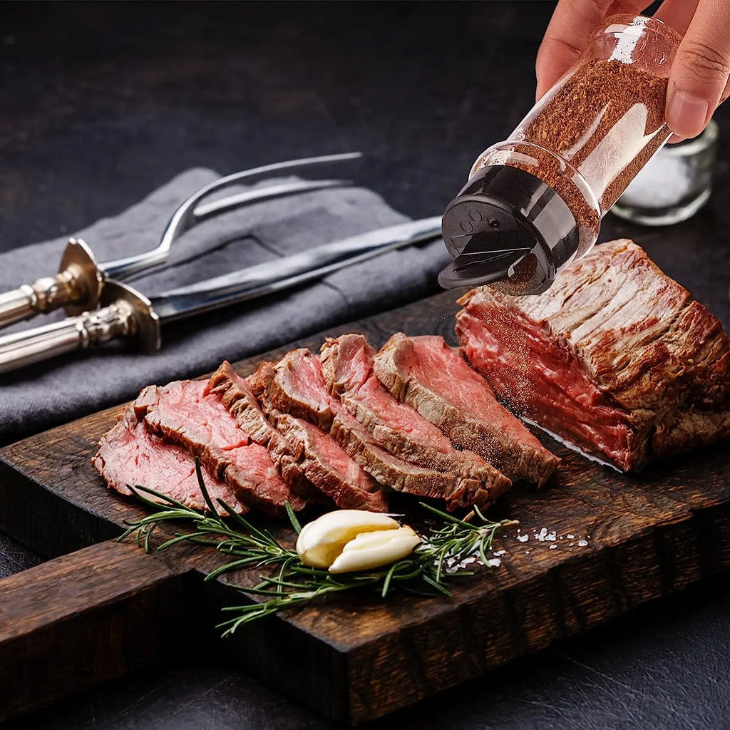 LMETJMA-tarro de especias de plástico transparente con tapas agitadoras, contenedores de condimentos para cocina, almacenamiento de especias en polvo, JT198