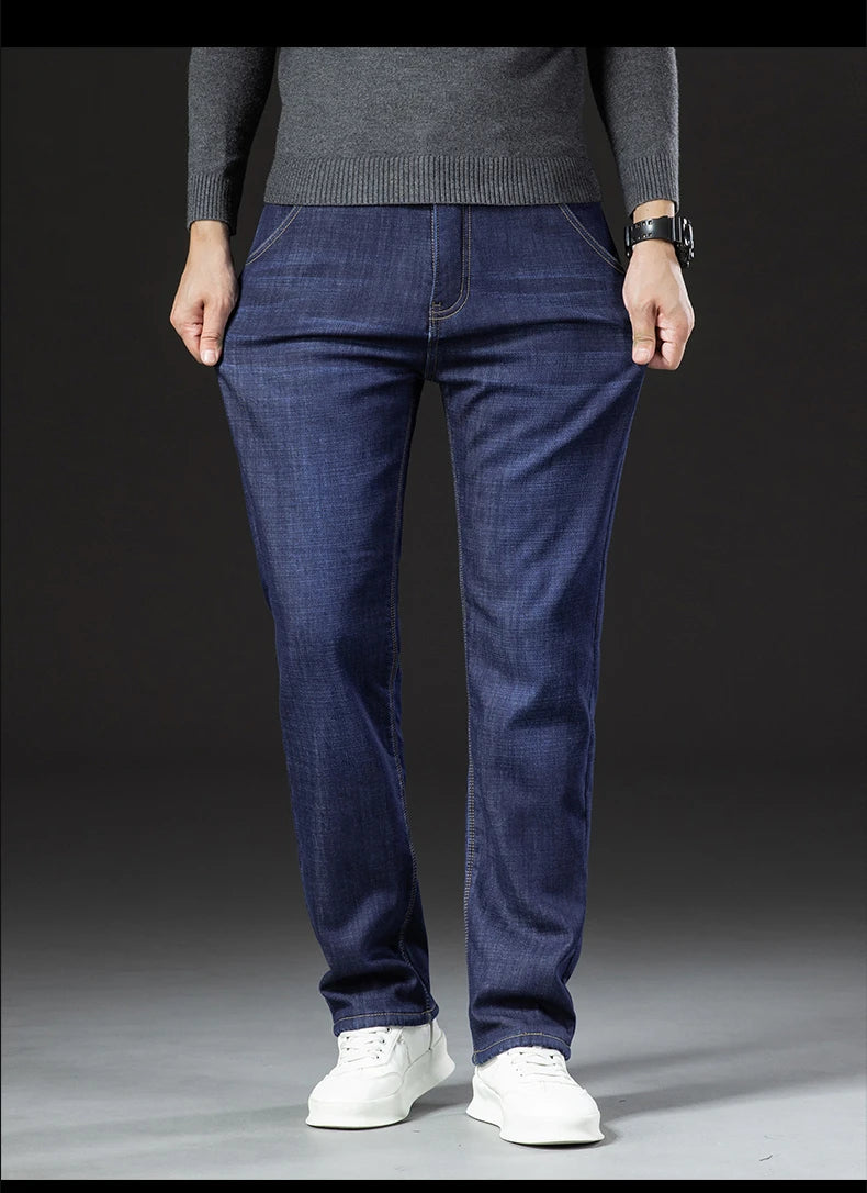Pantalones Vaqueros de Invierno para Hombre, Forro de Cordero, Talla Grande