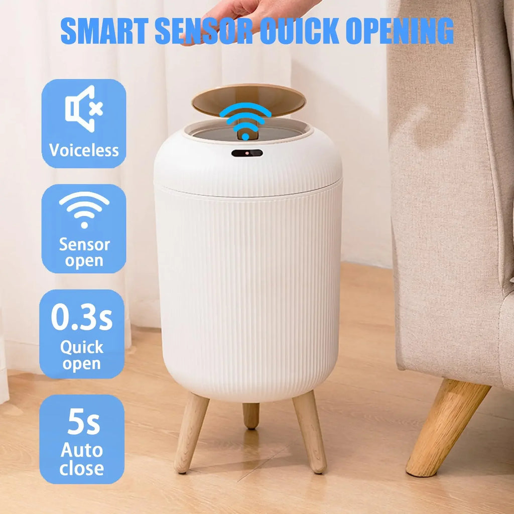 Cubo de Basura con Sensor de Movimiento de 10L, Automático con Tapa, Cubo de Basura Inteligente de Plástico Pequeño para Dormitorio, Baño, Cocina, Oficina