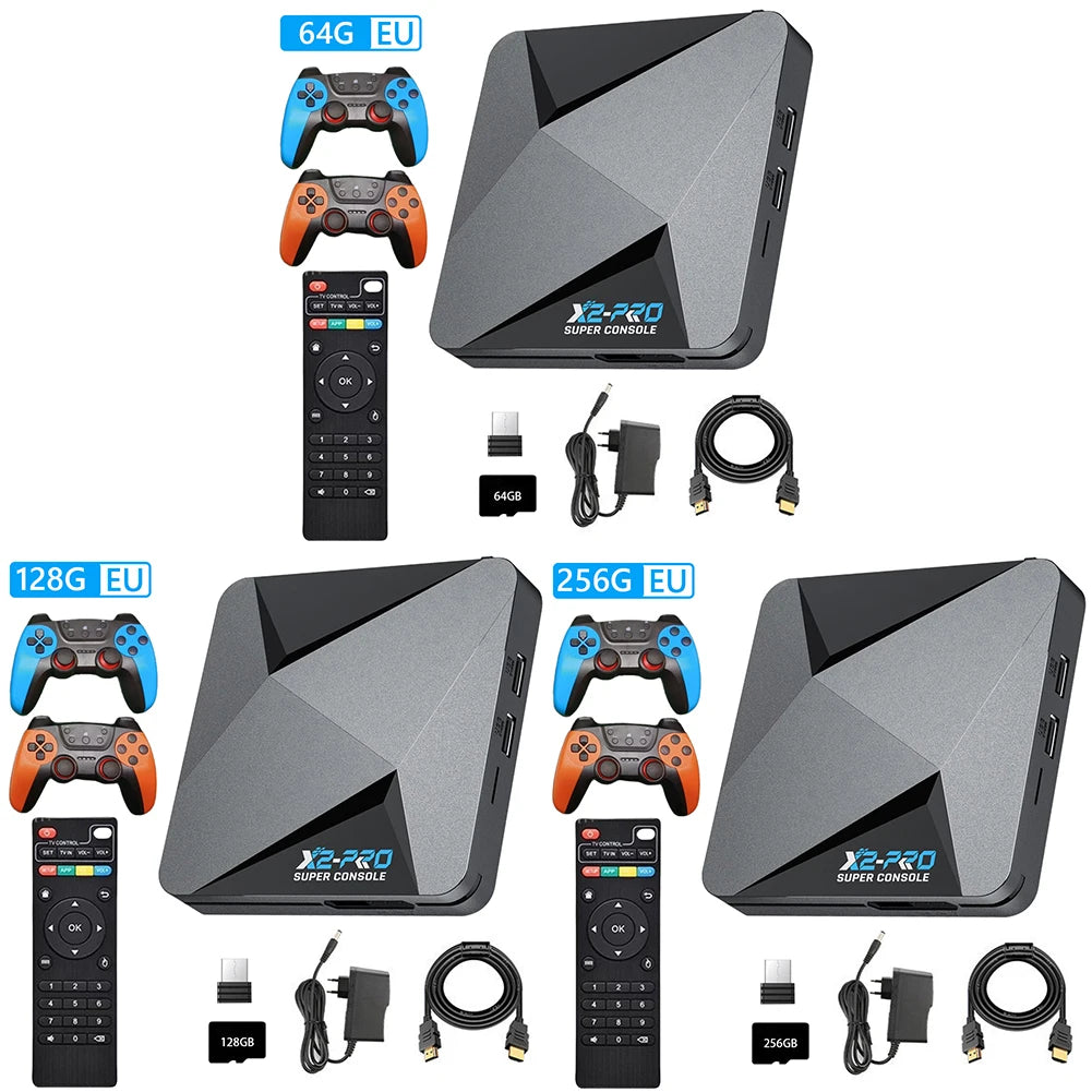Consola de videojuegos retro X2 Pro con mandos inalámbricos, WiFi, más de 35000 juegos integrados para Arcade/DC/MAME/SS