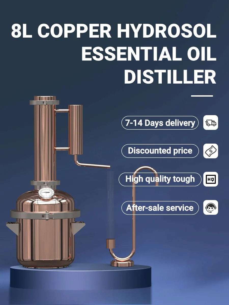 HOOLOO-destilador de cobre de 8L, aceite esencial, hidrosol, destilador Still Home, equipo de cabeza de fuego directo, bricolaje de hierbas, plantas y flores