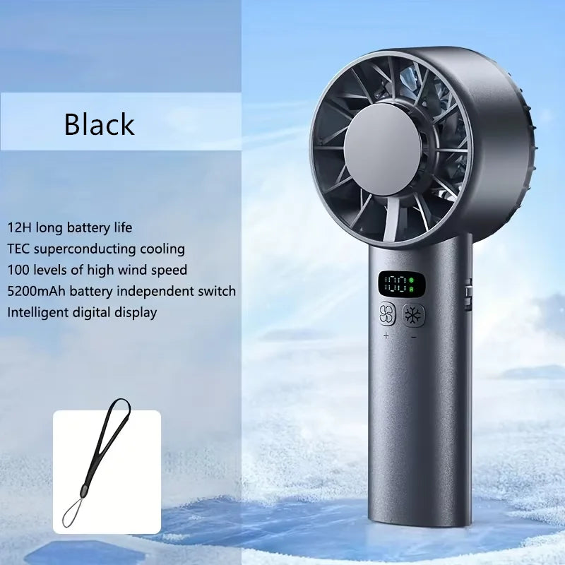 Ventilador portátil de mano de 5200mAh, pantalla LED, refrigeración Semiconductora, 100 velocidades, recargable por USB, ventilador para exteriores, Enfriador de hielo doble