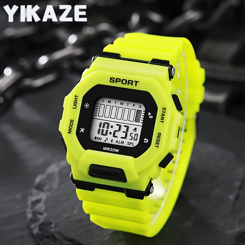 Reloj deportivo YIKAZE para hombre, relojes digitales LED resistentes al agua, tendencia de aventura al aire libre para estudiantes, reloj electrónico multifuncional para regalo