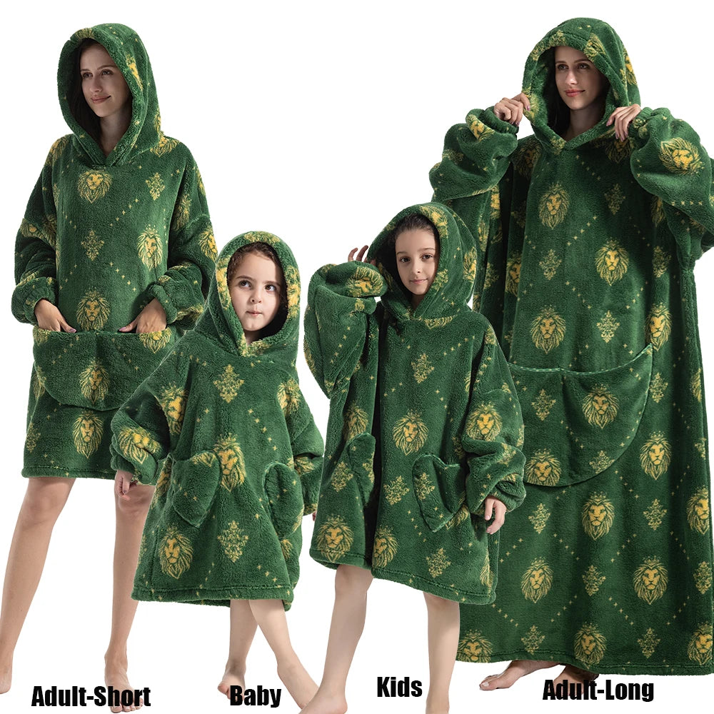 Ropa de invierno para mujer, sudaderas con capucha de lana de felpa para adultos y niños, pijamas para el hogar, sudaderas con capucha muy cálidas, Jersey, Tops de gran tamaño