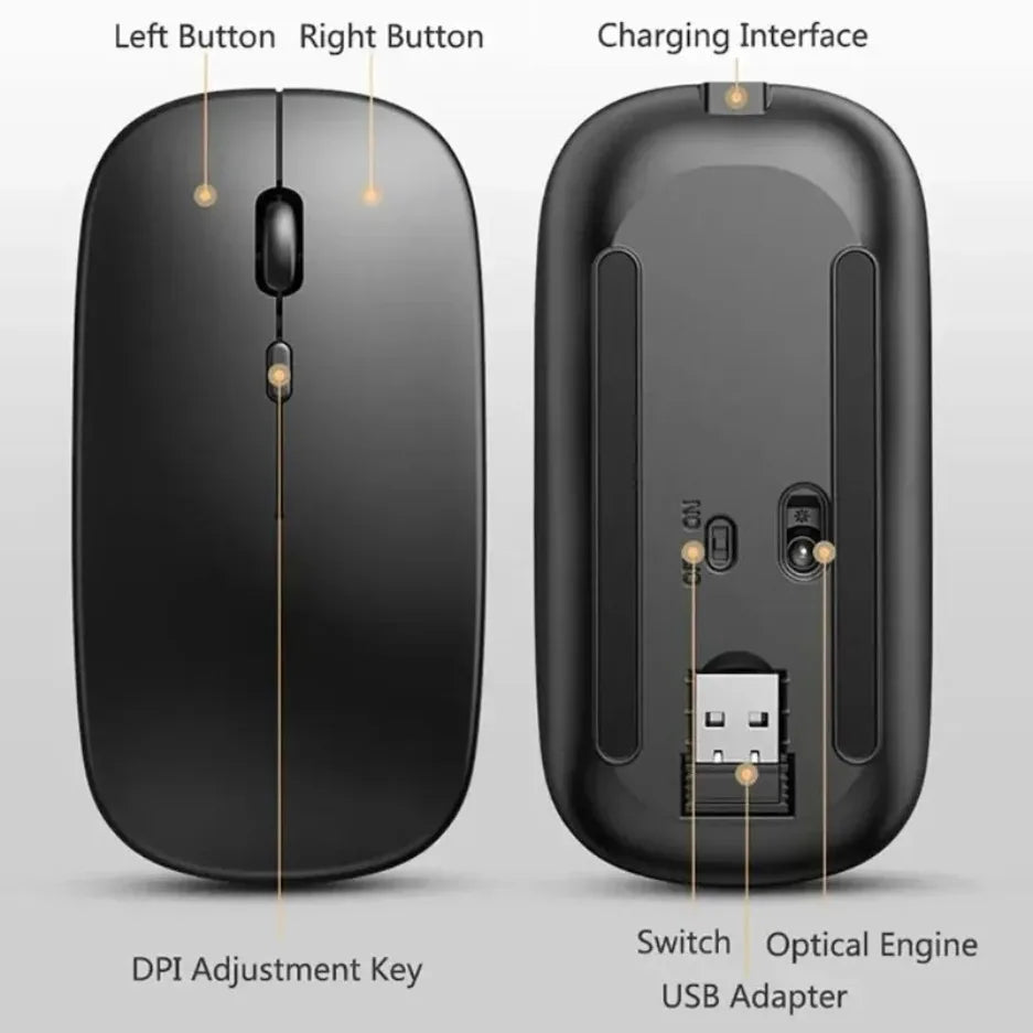 Nuevo ratón inalámbrico Bluetooth, ratón óptico recargable USB para ordenador, portátil, PC, Macbook, ratón para juegos, Gamer, 2,4 GHz, 1600DPI
