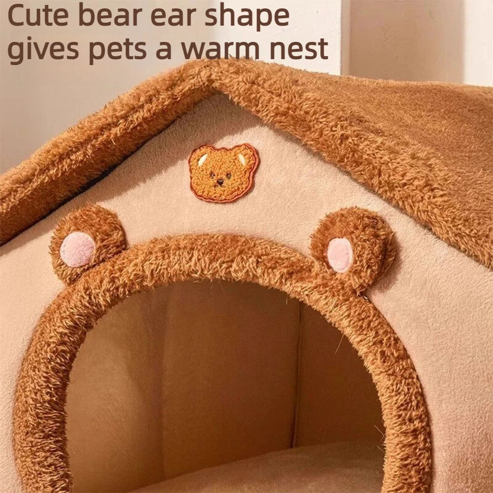 Cama para Mascotas Estilo Casa - Cálida, Lavable y Apta para Todas las Estaciones