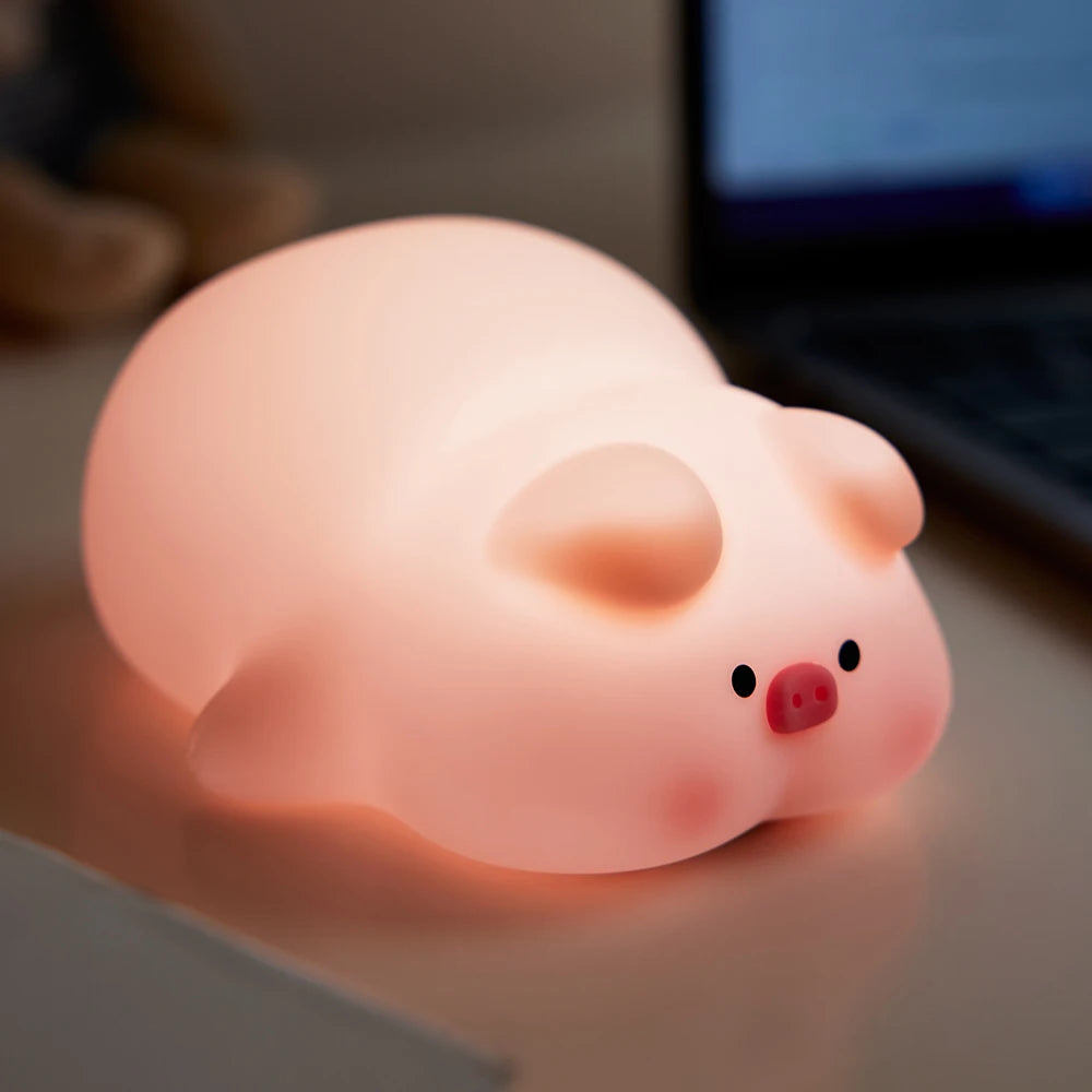 Luz nocturna de cerdito rosa, bonita luz nocturna de silicona, lámpara LED Pat, decoración de habitación, carga USB, lámpara de ambiente interior, regalo para niños