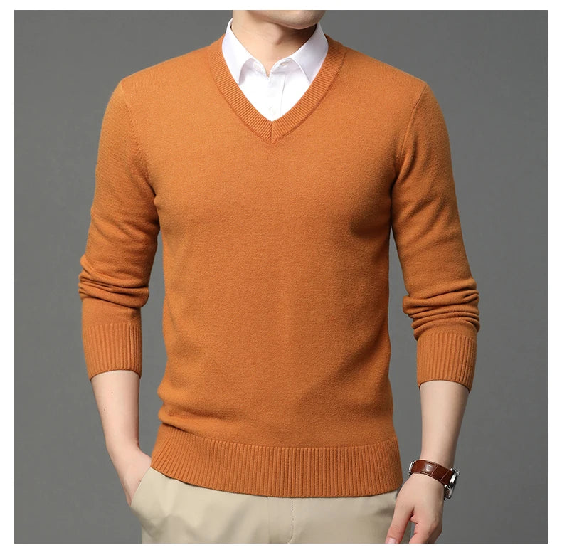 Suéter de Punto con Cuello en V para Hombre – Otoño Invierno