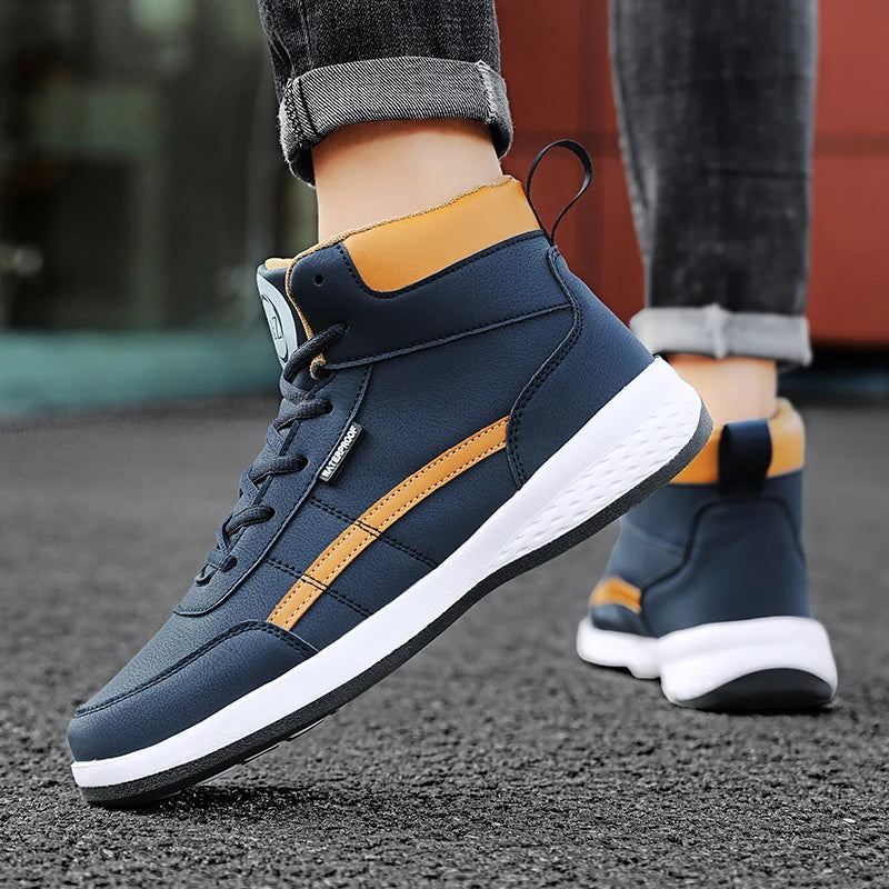 YRZL-Zapatos Deportivos de cuero para hombre, Zapatillas altas impermeables para caminar, ocio, antideslizantes, primavera y otoño