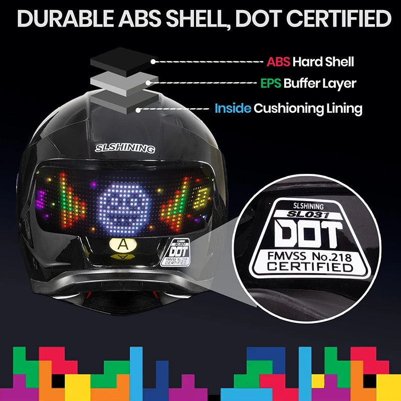 Cascos de Motocicleta SLSHINING con Pantalla LED, Luz Trasera Recargable con Control por Aplicación, para Hombres y Mujeres