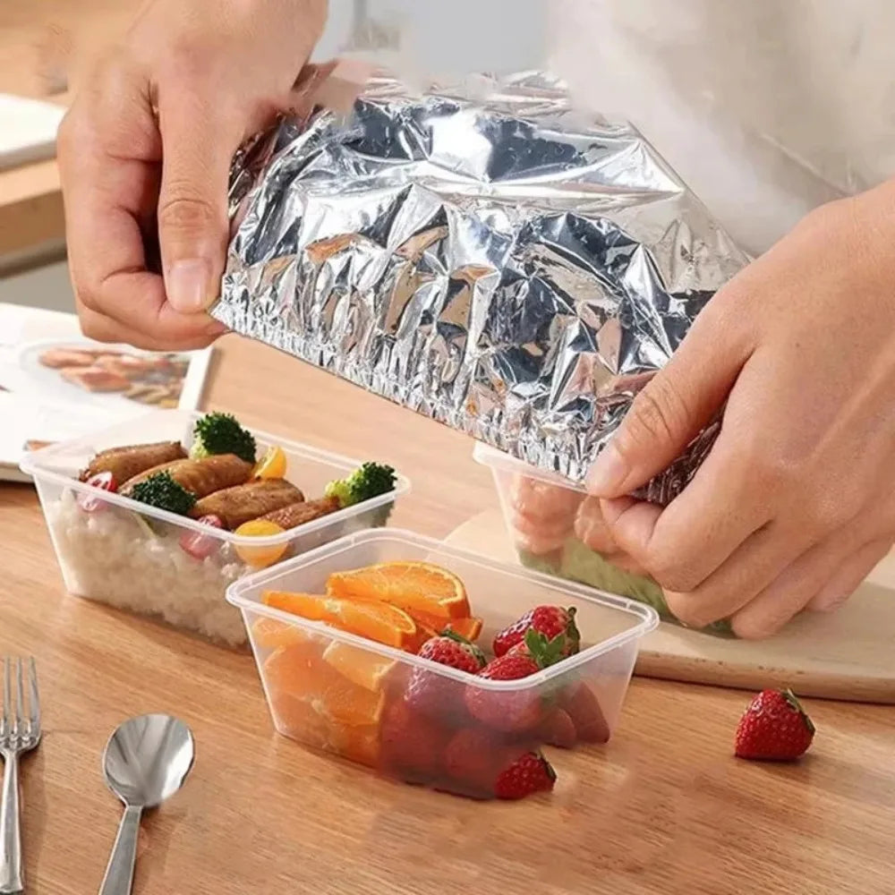 10-50 piezas de cubiertas reutilizables de aluminio para recipientes, aislamiento térmico y conservación del calor, aptas para alimentos, para horno, comida para llevar, picnic