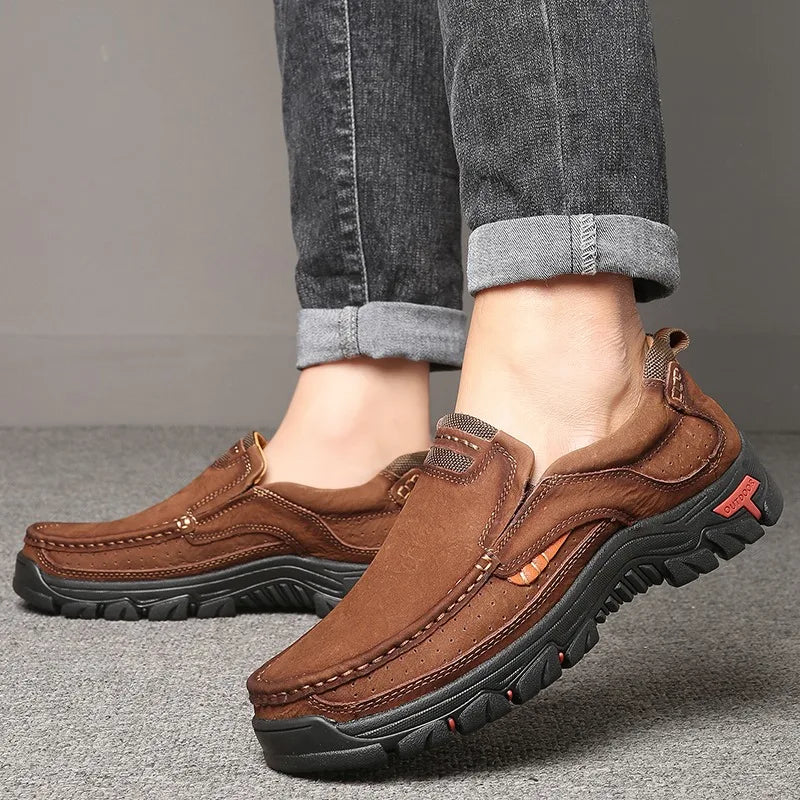 Mocasines de cuero genuino para hombre con suela gruesa antideslizante