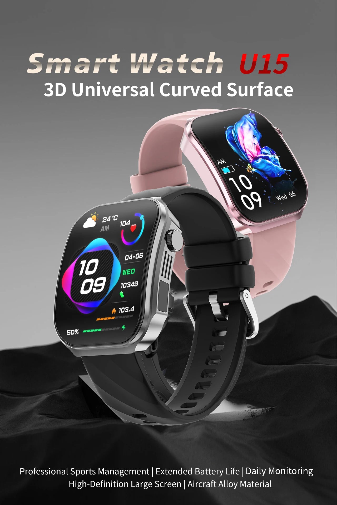 LIGE Reloj Inteligente Pantalla Curva 3D Termómetro