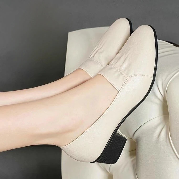 Zapatos de Trabajo para Mujer: Mocasines Ligeros y Transpirables con Tacón Cuadrado, Calzado de Oficina de PU Suave, Ideal para Uso Diario y Desplazamientos
