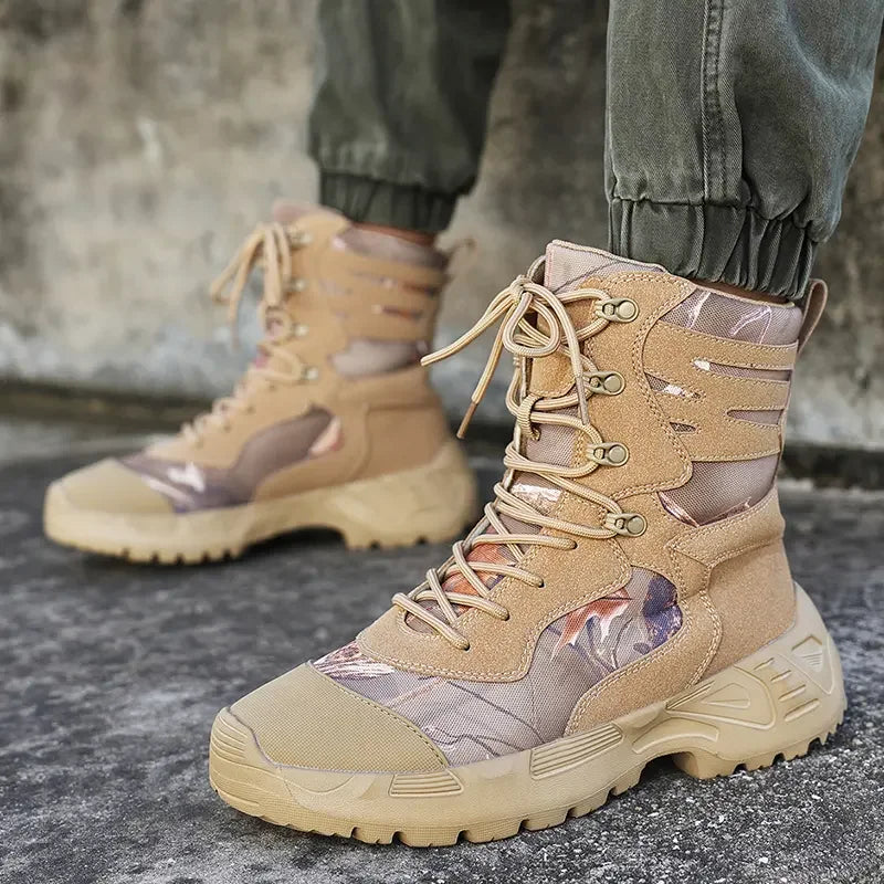 Botas tácticas de senderismo para hombre, caña alta, antideslizantes