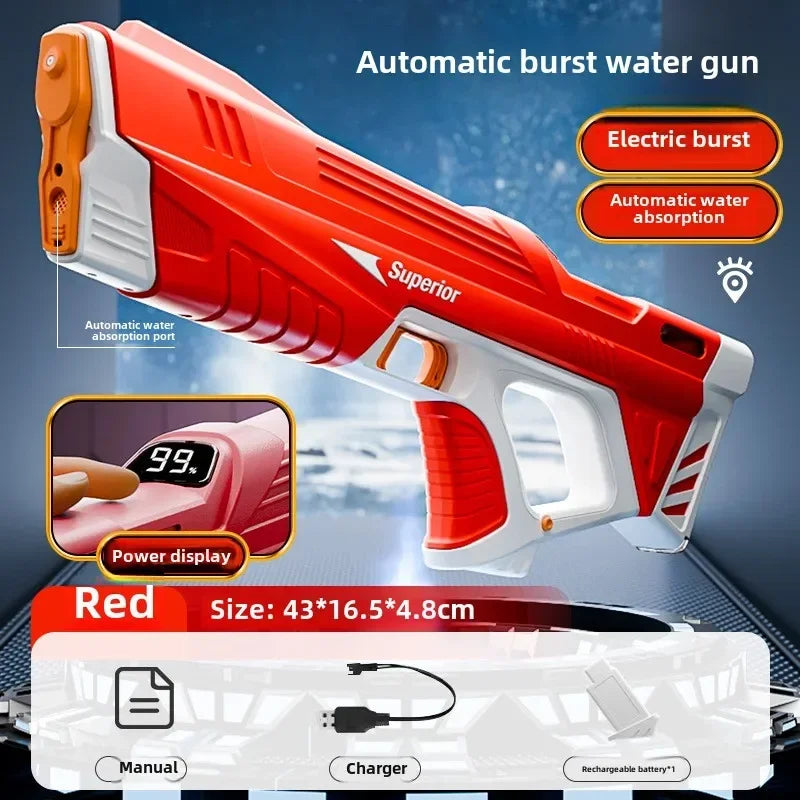 Pistolas de Agua Eléctricas Nuevas para Niños, Venta al por Mayor, Absorción Automática de Agua, Pantalla de Batería, Gran Capacidad, Juguete de Agua para Niños