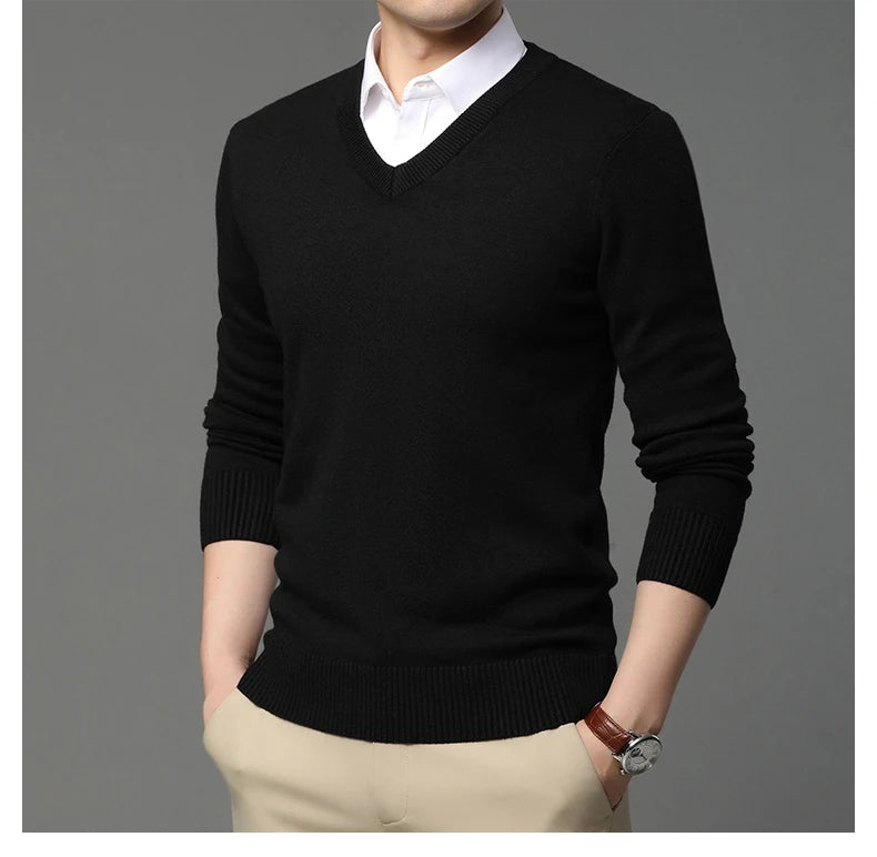 Suéter de Punto con Cuello en V para Hombre – Otoño Invierno