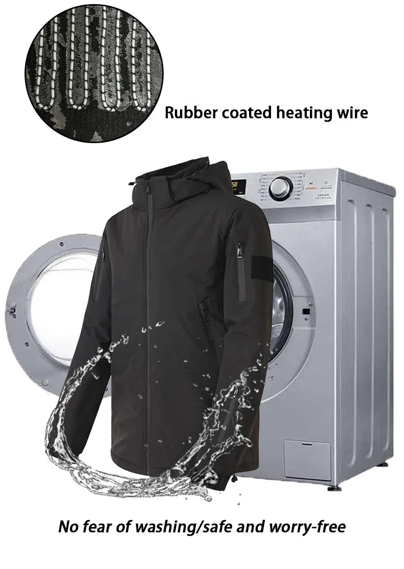 Chaqueta Calefactora de Grafeno con Capucha USB — 8 Zonas de Calor
