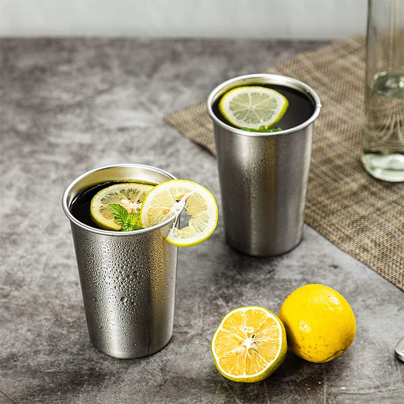 LMETJMA-vasos de pinta de acero inoxidable de 500ML, vasos de agua irrompibles, vasos de Metal reutilizables apilables para niños, viajes JT66