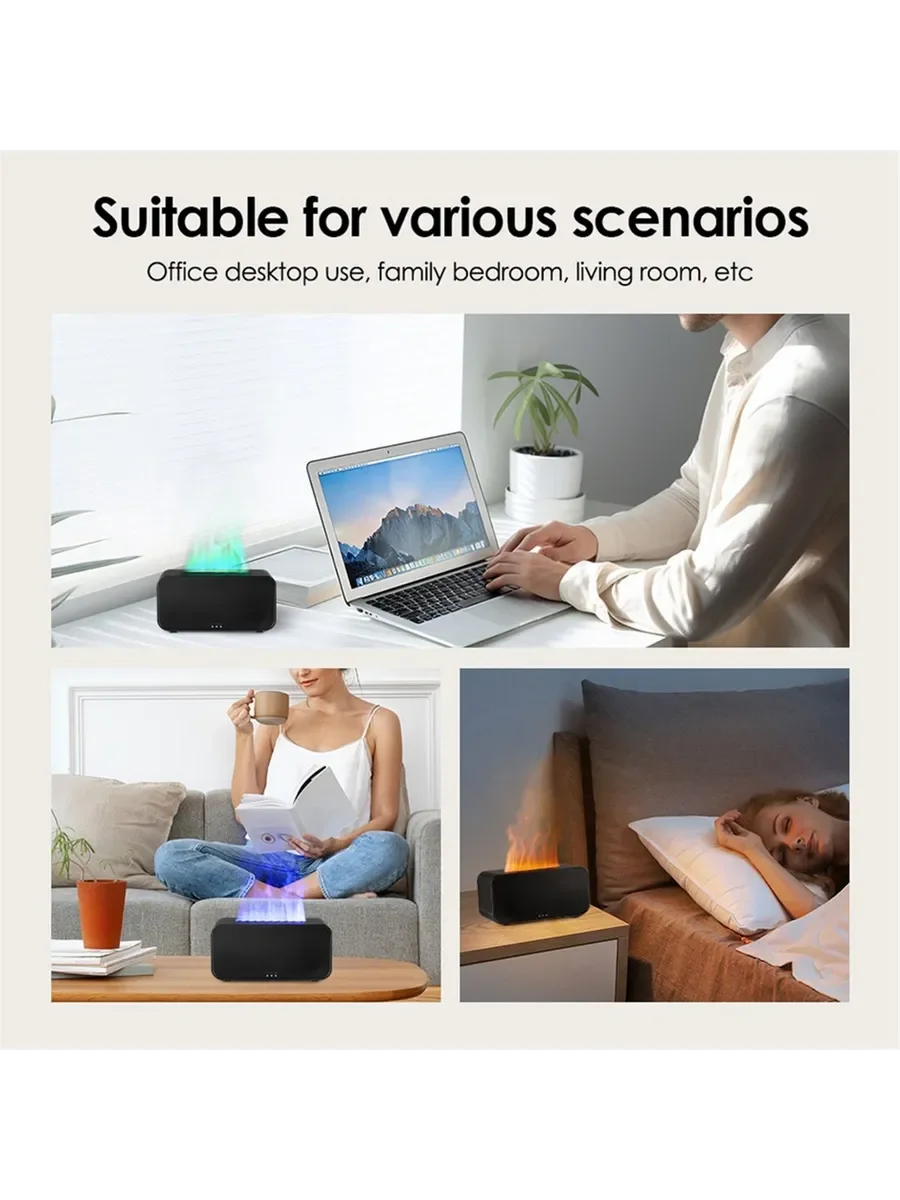 Humidificador Difusor de Aromas, Aceites Esenciales, Mini Humidificador con Llama Automática, Difusor de Fragancias para el Hogar con Luz LED