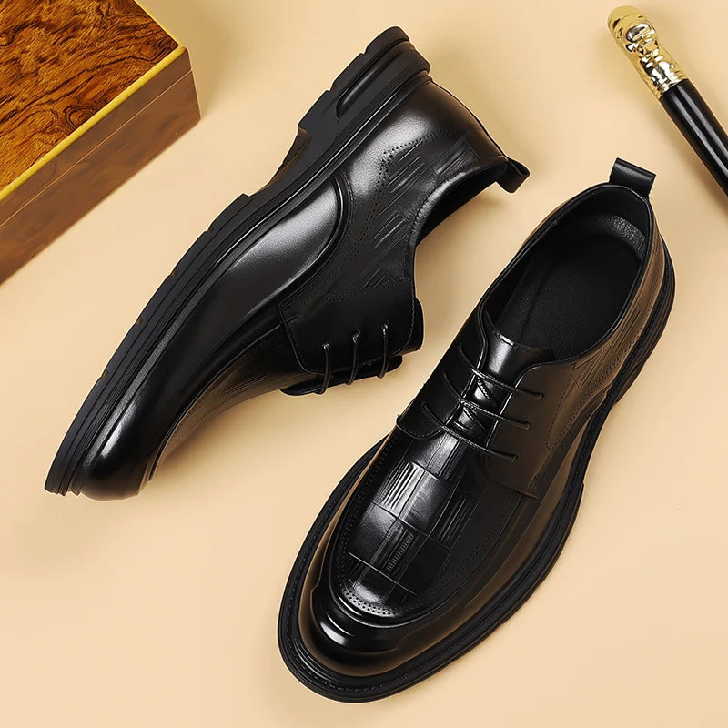 Mocasines de cuero para hombre con suela gruesa, cómodos para uso formal