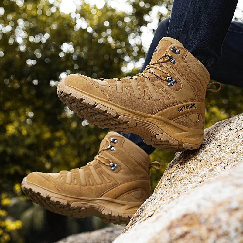 Botas de senderismo todoterreno para hombre, antideslizantes de caña alta