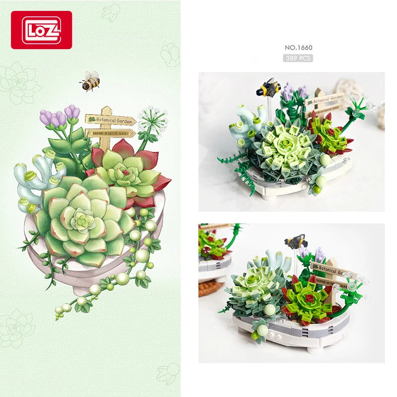 LOZ-1661 serie de plantas, bloque de construcción de simulación, maceta, cerezo suculento, modelo para el hogar, decoración, juguete de bloques de construcción para niña