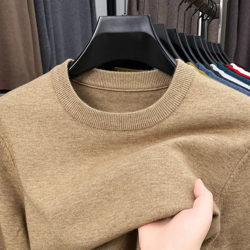 2025 nuevo suéter Casual para hombre, suéter tejido de manga larga con cuello redondo, Top versátil de moda con patrón de diamante