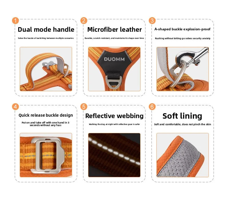 Arnés Antitirones para Perro con Chaleco Reflectante Ajustable