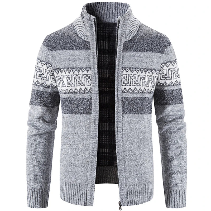 Cárdigan de Punto para Hombre con Cuello Mandarín y Cremallera