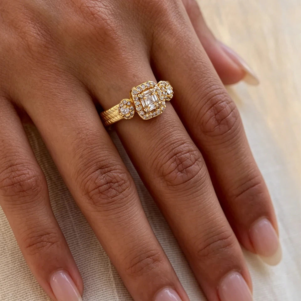 Anillos Ajustables ZAKOL de Lujo con Circonitas Geométricas Cuadradas Micropavimentadas, Joyería Deslumbrante para Bodas y Fiestas