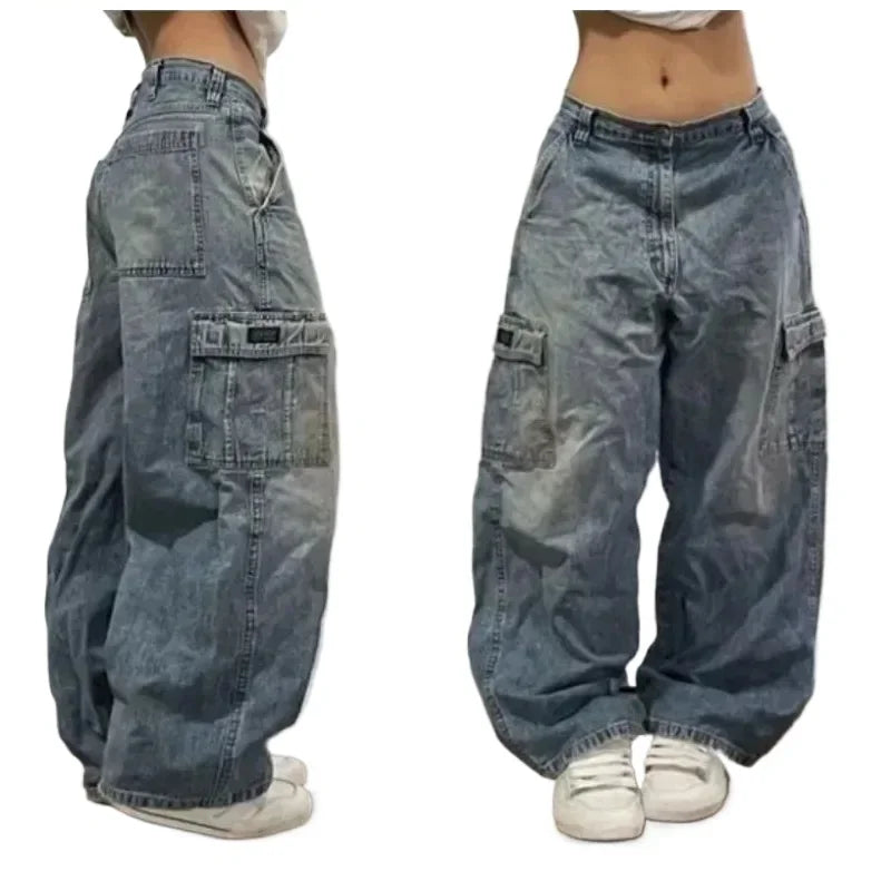 Pantalones Vaqueros Holgados Vintage de Pierna Ancha Y2K para Mujer
